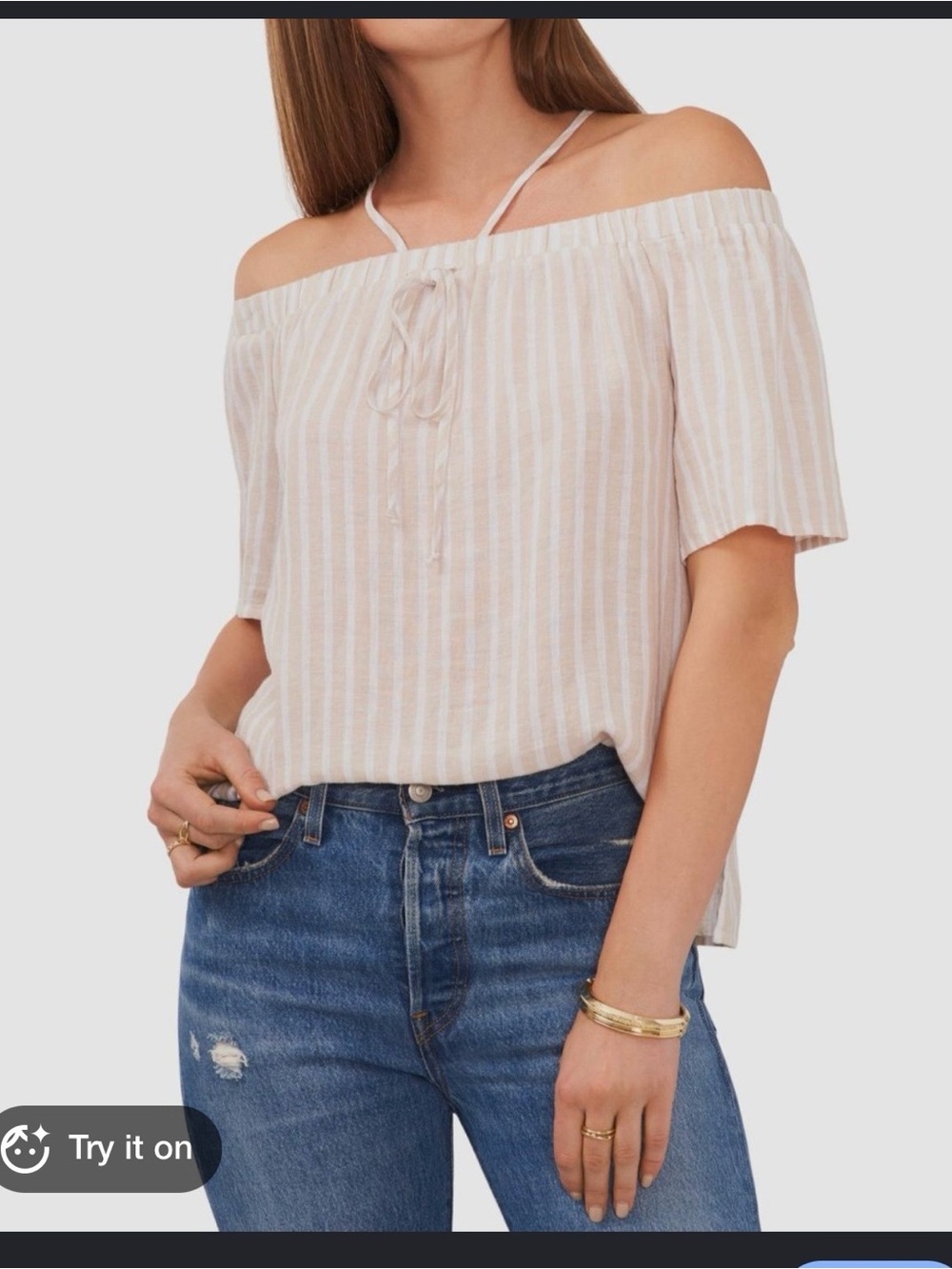 Vince Camuto Cream and Beige Striped Blouse